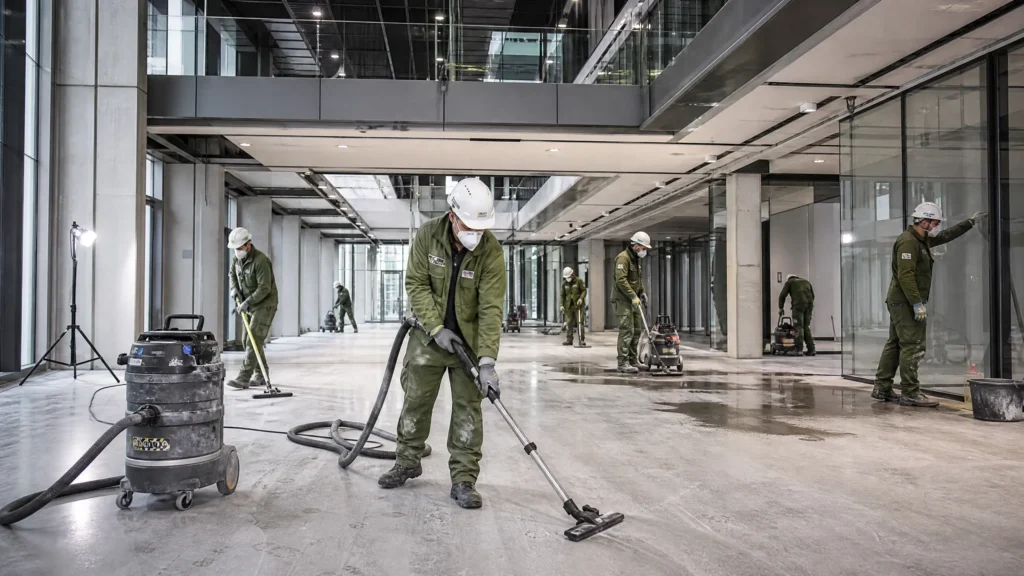 Baureinigung Frankfurt – Babat GmbH – Reinigungsteam führt professionelle Baureinigung nach Bauabschluss durch