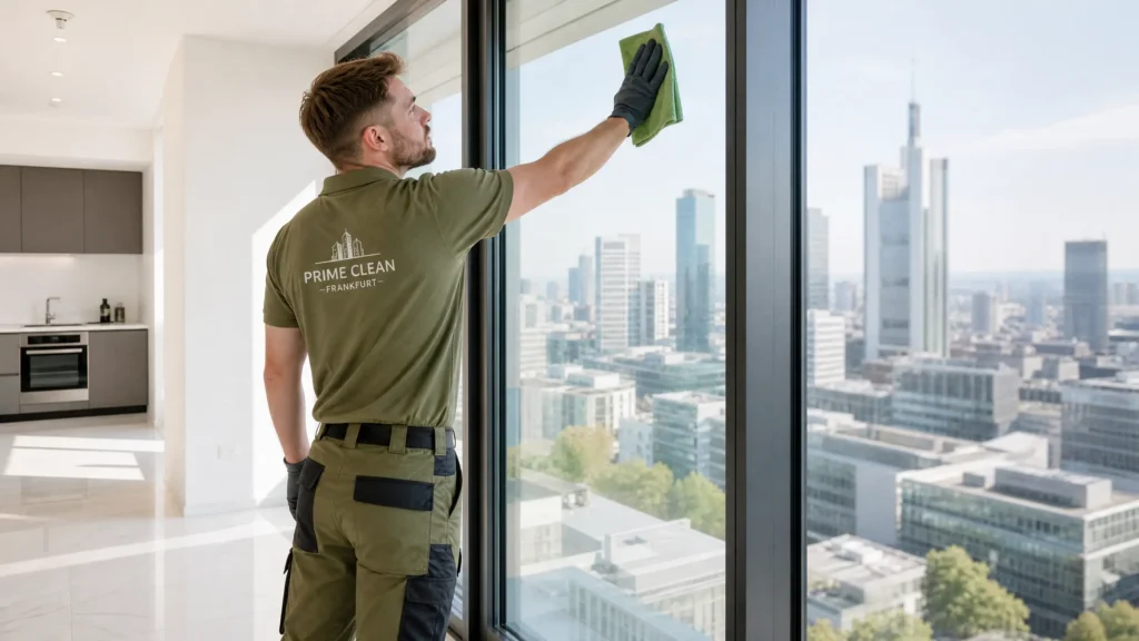 Bauschlussreinigung Frankfurt – Babat GmbH – Reinigungsfachkraft bei der finalen Bauschlussreinigung eines Neubaus