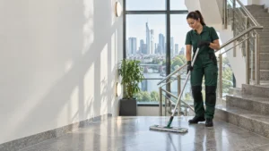 Professionelle Treppenhausreinigung in Frankfurt in einem modernen Mehrfamilienhaus